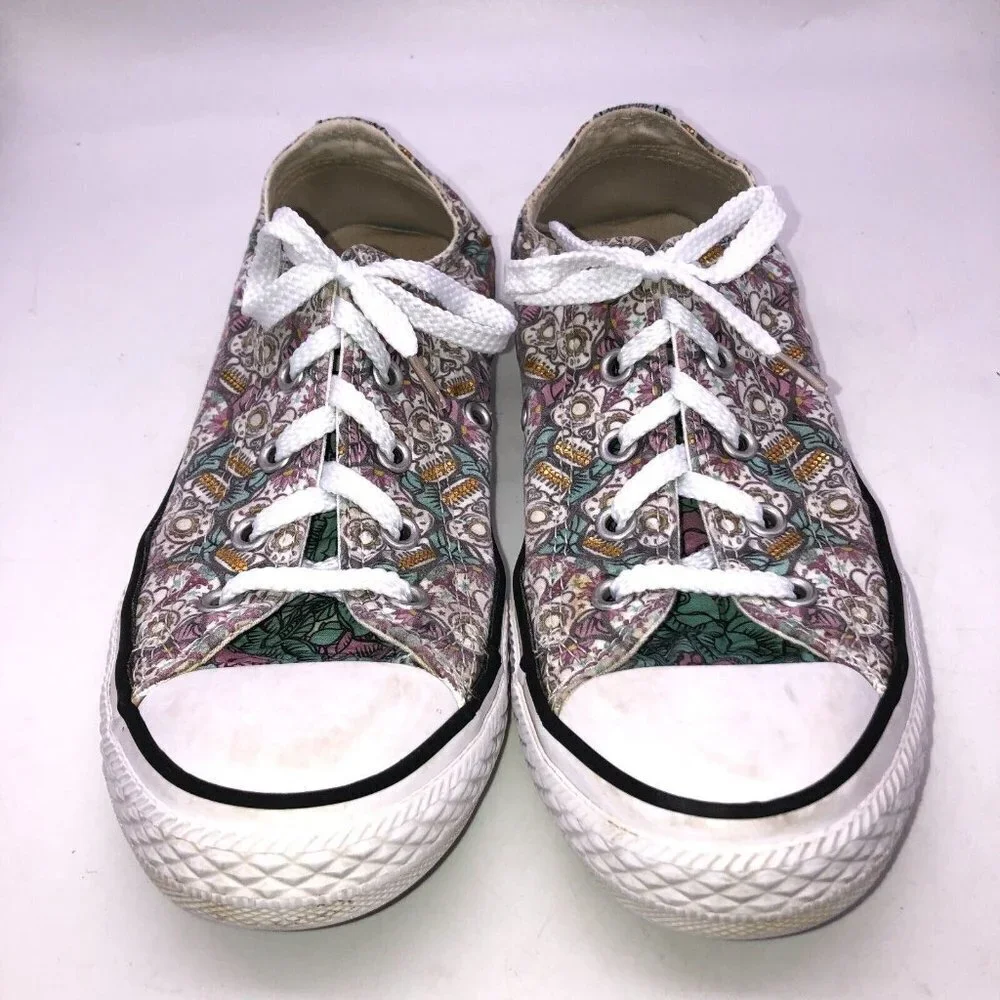 Converse All Star Youth Size 2 Skulls Day of the Dead Low Top Sneakers Shoes